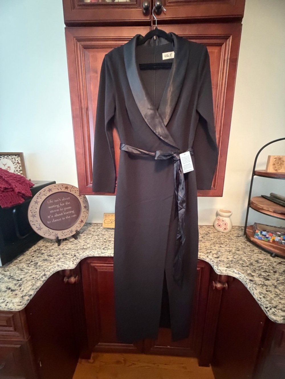 Eliza J Black Satin Trim Wrap Dress